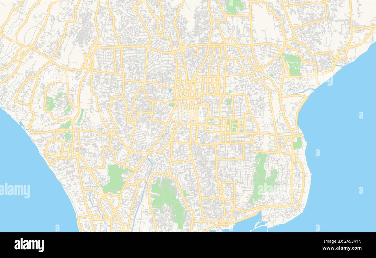 Druckbare Karte von Denpasar, Bali, Indonesien. Karte Vorlage für die geschäftliche Nutzung. Stock Vektor