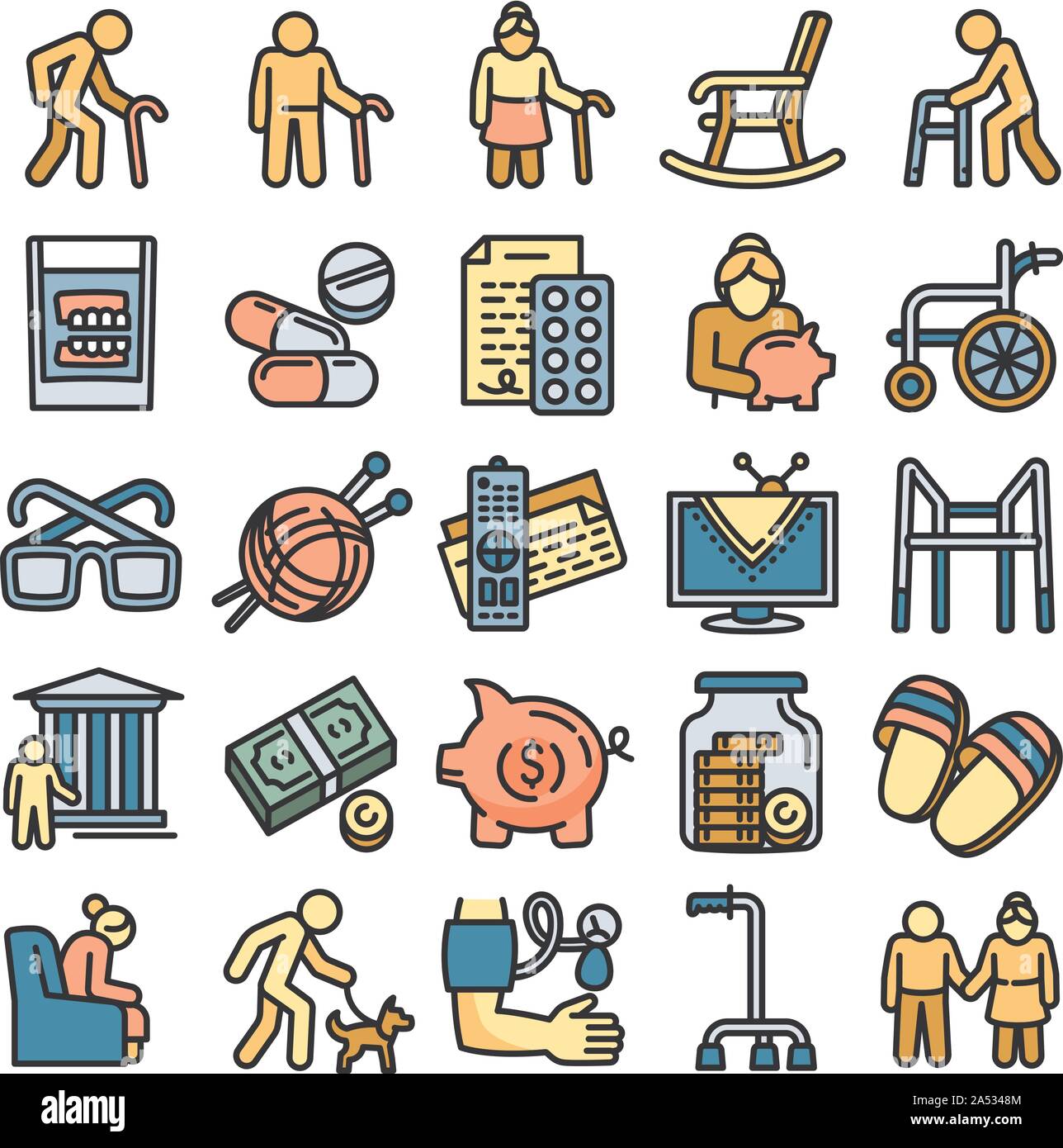 Pension Symbole gesetzt. Umrisse der Pension Vector Icons für Web Design auf weißem Hintergrund Stock Vektor