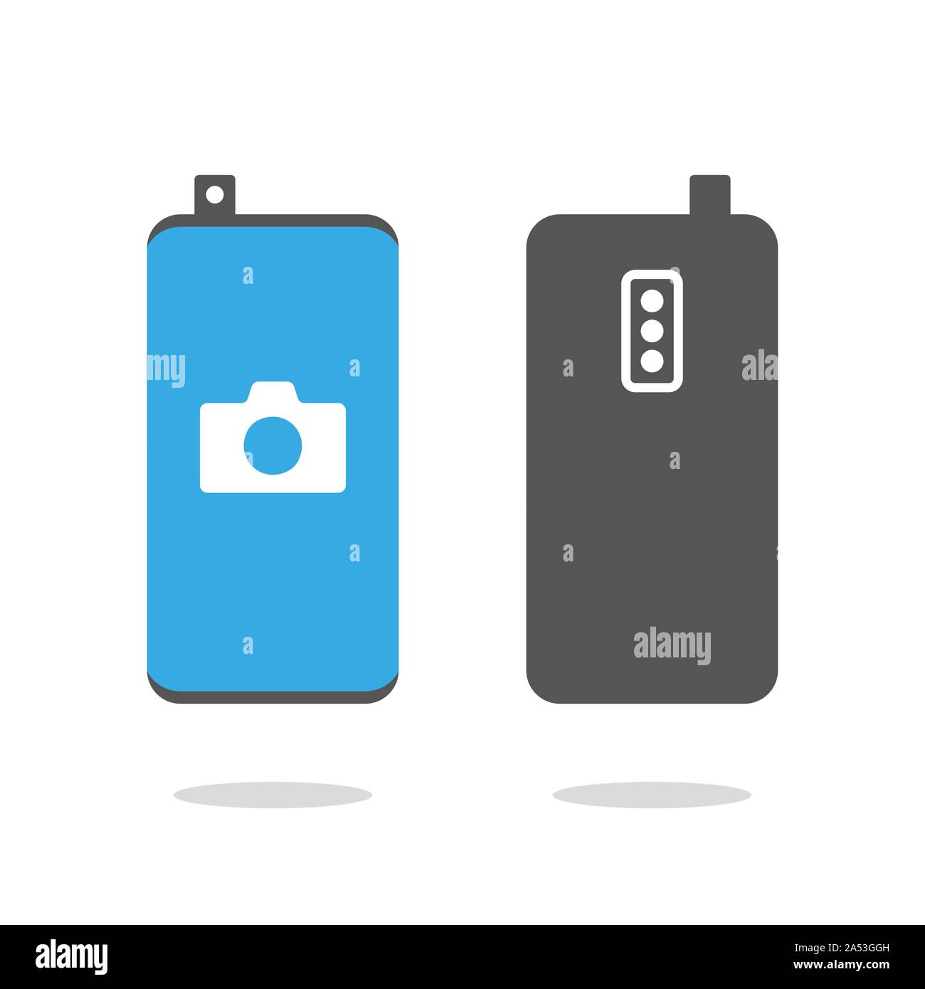 Rahmenlose Smartphone mit versenkbaren vorderen Kamera und die Kamera Symbol auf dem Bildschirm. Mit vorderen Klappdach-Schliekamera Smartphone. Moderne Telefon anmelden, Vektor Stock Vektor