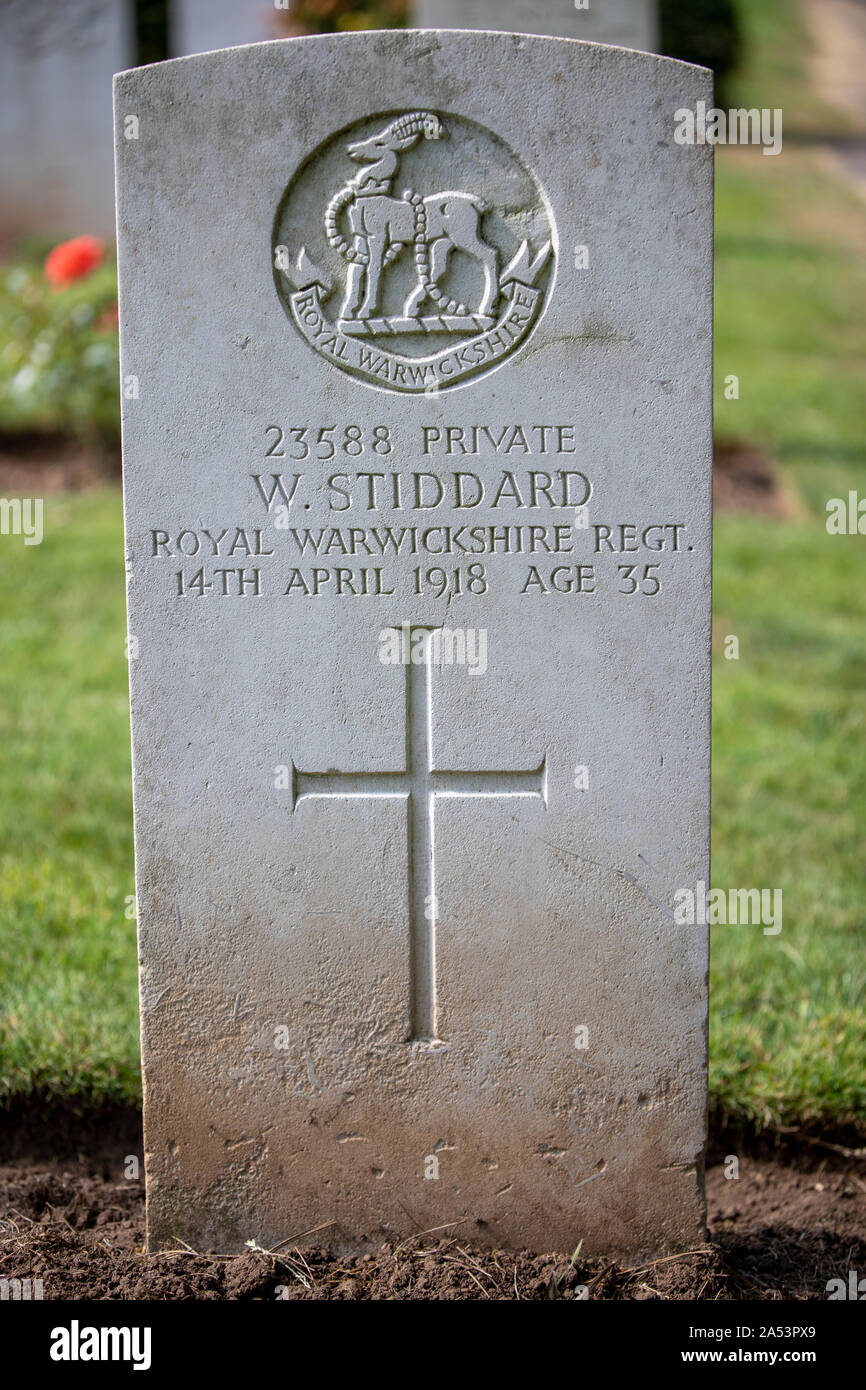Commonwealth Kriegsgräber Kommission Grab von William Stiddard der 3 Mrd., Royal Warwickshire Regiment, Greenbank Friedhof, Bristol Stockfoto