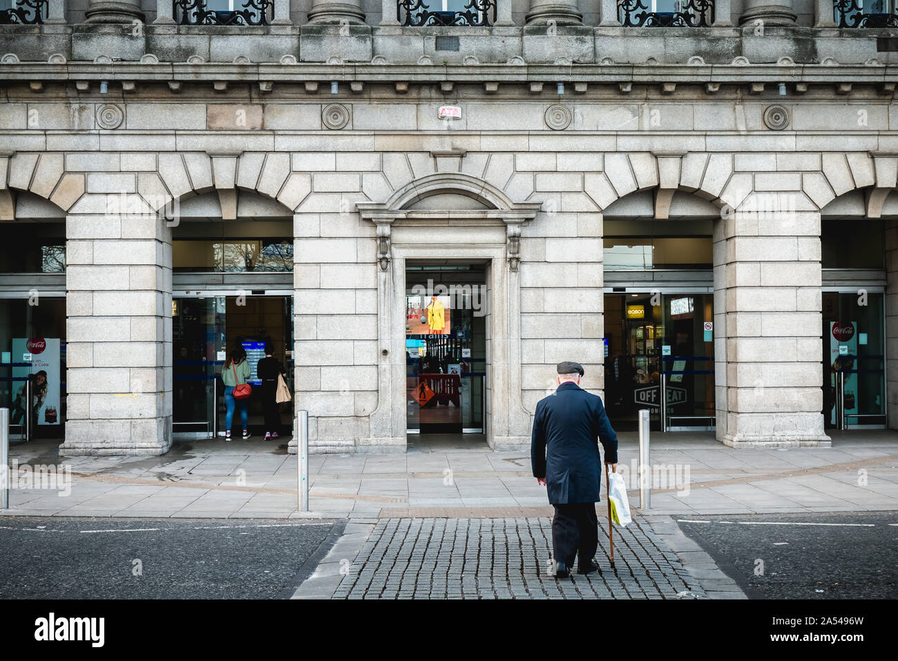 Dublin, Irland - 13. Februar 2019: Architektur Detail von Heuston Bahnhof an einem Wintertag Stockfoto