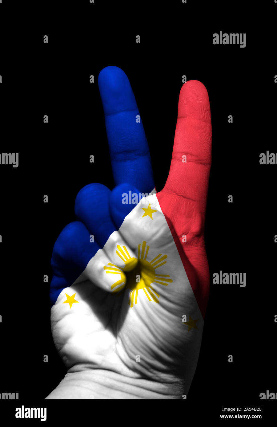 Frieden hand Zeichen eines Filipino. Stockfoto