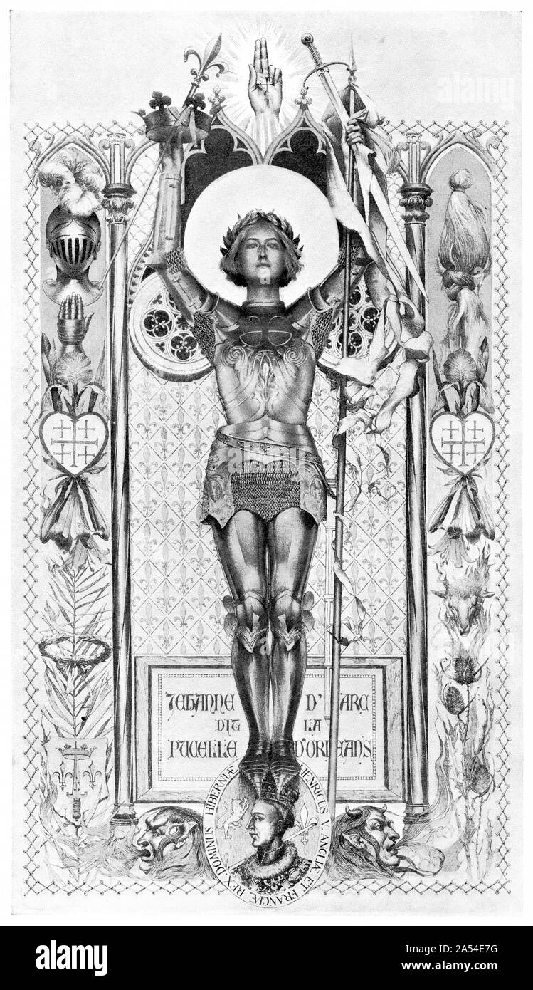 Phantasievolle Rasterung von Jeanne d'Arc in voller Rüstung. Von Harper's Magazine 1895 Stockfoto