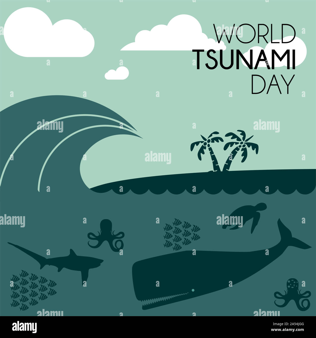 Welt Tsunami Tag, sichtbar von der Küste und der Meeresfauna Stockfoto