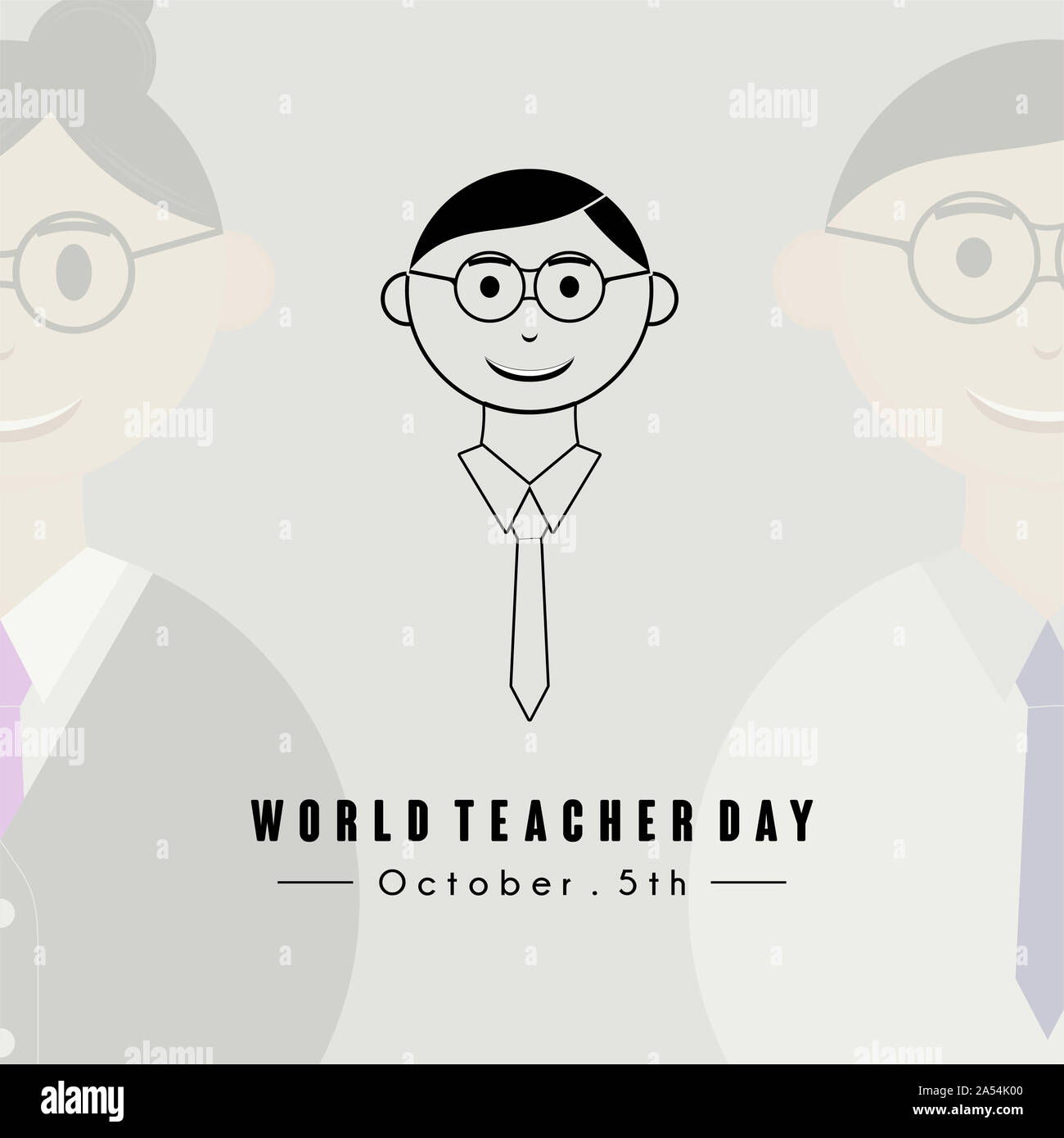 World Teacher Tag mit 'World Teacher Tag "text und junger Mann Lehrer schwarz cartoon Symbol Stockfoto