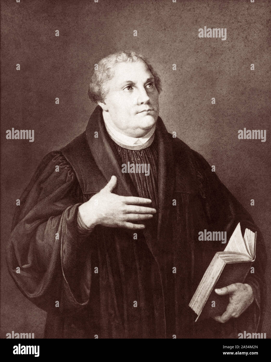 Martin Luther (1483-1546), deutscher Professor, Theologe, und Schlüsselfigur in der Protestantischen Reformation, sowie als Übersetzer der Bibel in die deutsche Sprache. (Gravur von einem portrait Gemälde von Lucas Cranach d.) Stockfoto