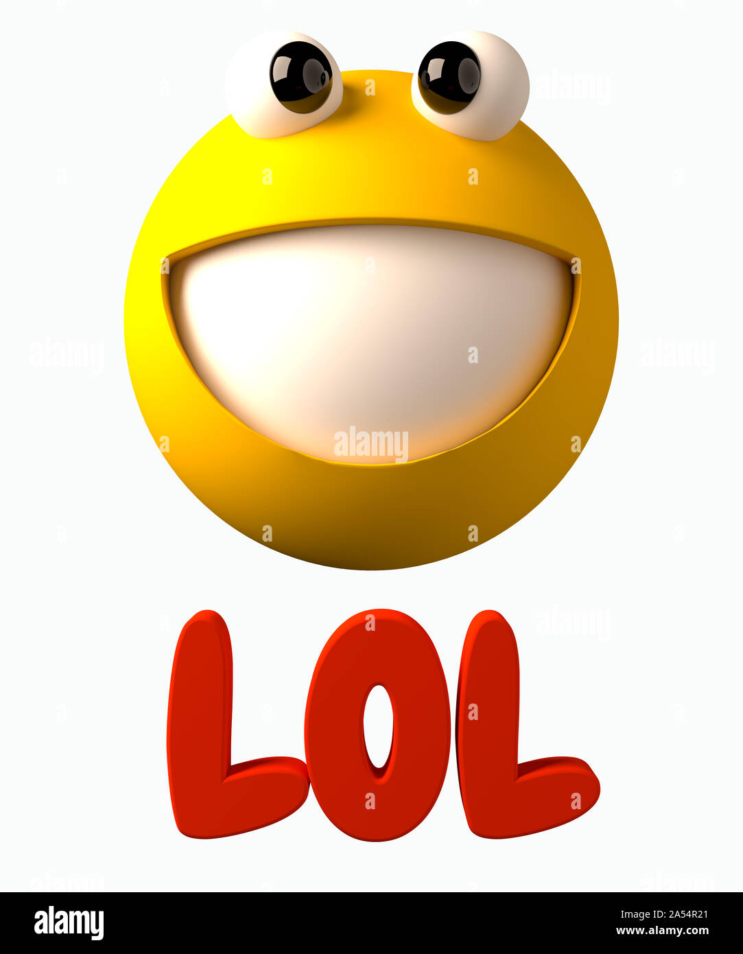 3D-Rendering von einem Smiley mit LOL Buchstaben darunter Stockfoto