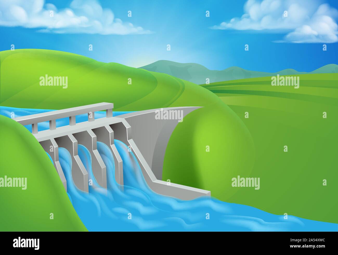 Wasserkraft Wasserkraft Staudamm Stromerzeugung Stock Vektor