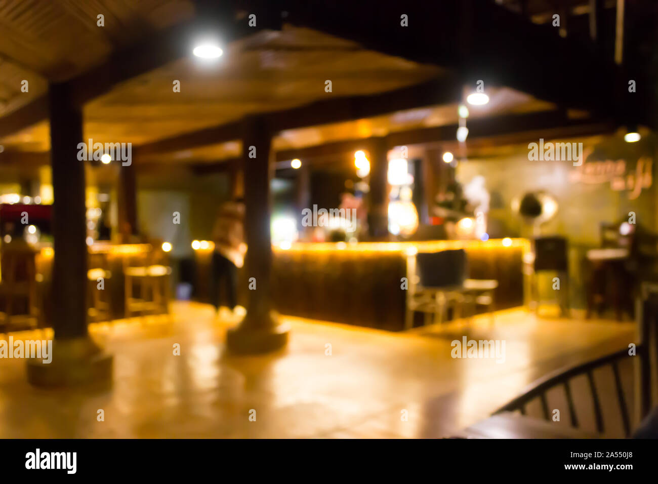 Restaurant blur Hintergrund mit Bokeh. Cafe abstrakte Defokussierten. Stockfoto