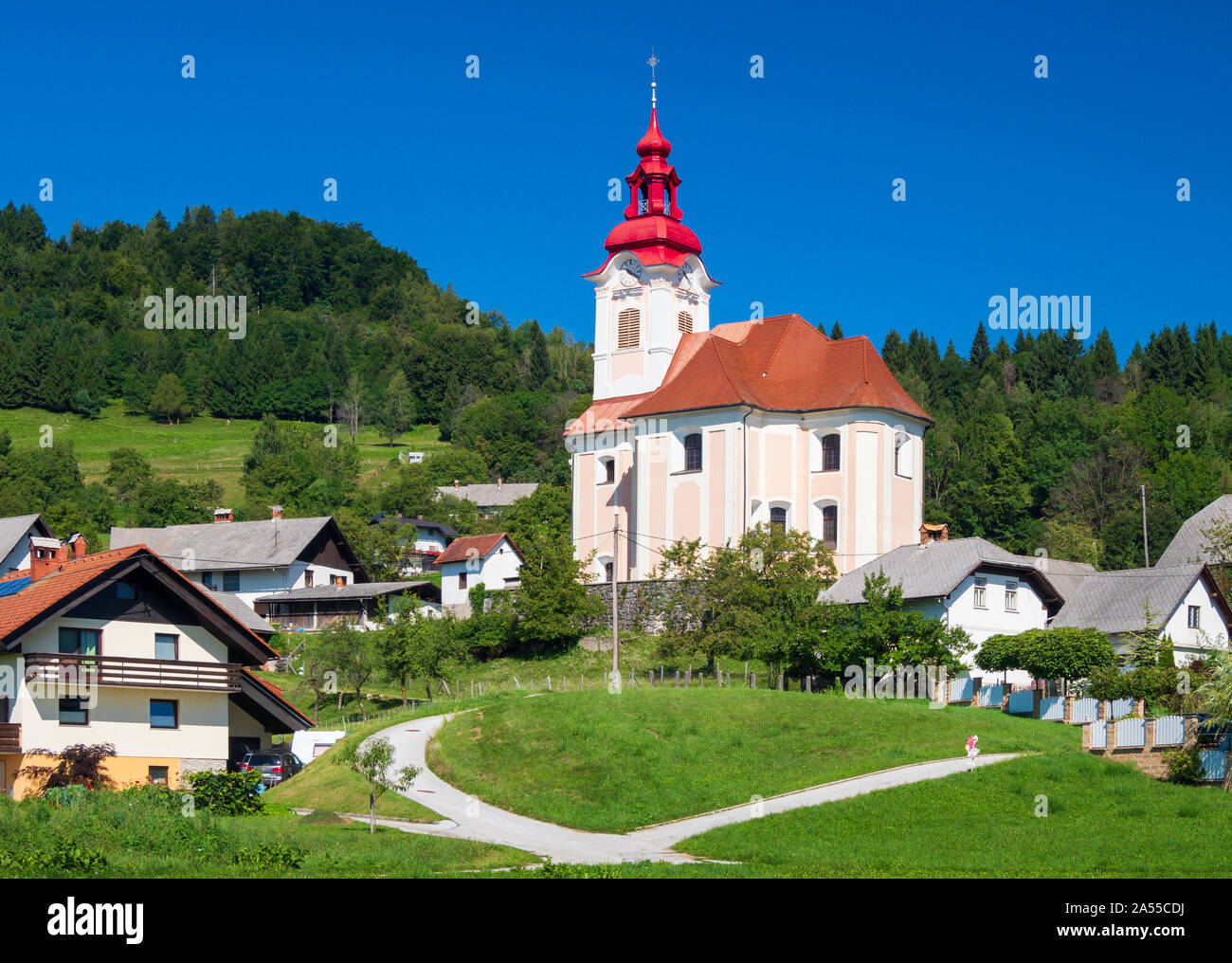 Zasip Kirche in der Nähe der See von Bled in oberen Krain, Slowenien Stockfoto