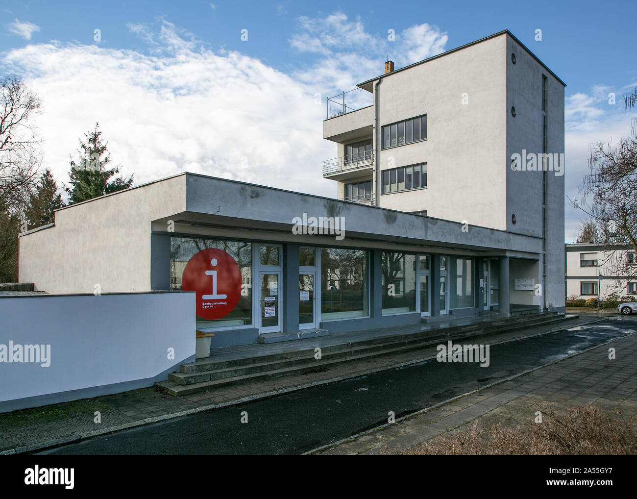 Dessau, Konsumgebäude Siedlung Siedlung Törten. 1928 von Walter Gropius Ansicht von Osten Dessau Stockfoto