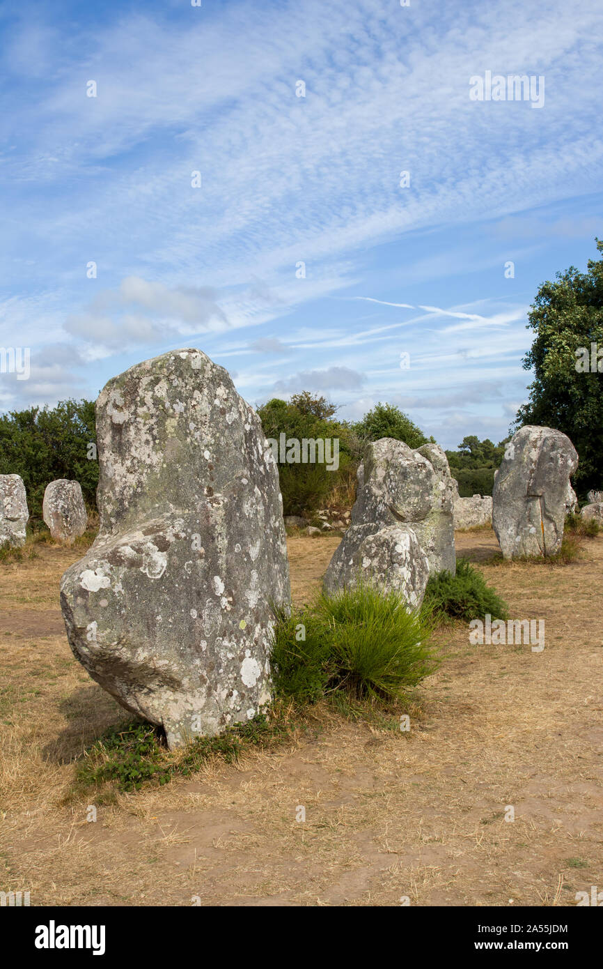 Ausrichtung von Kerzerho - megalithische Monument in der Nähe von Carnac in der Bretagne, Frankreich Stockfoto