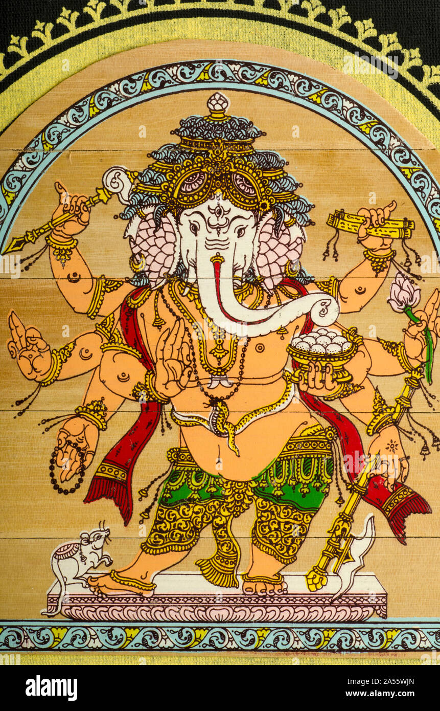 Eine Zeichnung von der Lord Ganesh auf Bambus von Tribal Künstler der Bundesstaat Orissa in Tanzhaltung gezeichnet Stockfoto