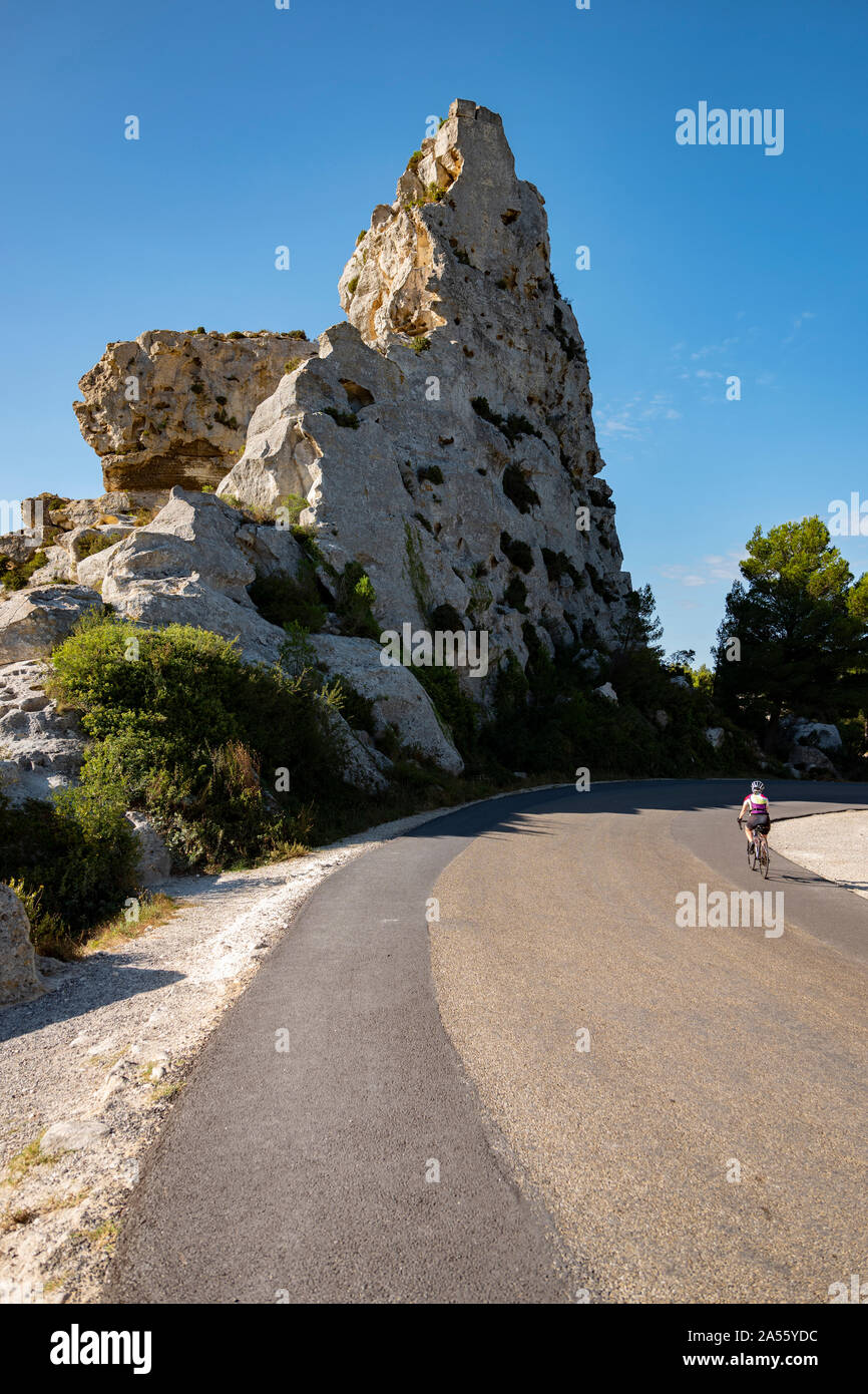 Radfahren in den Alpilles, Provence, Frankreich. Stockfoto