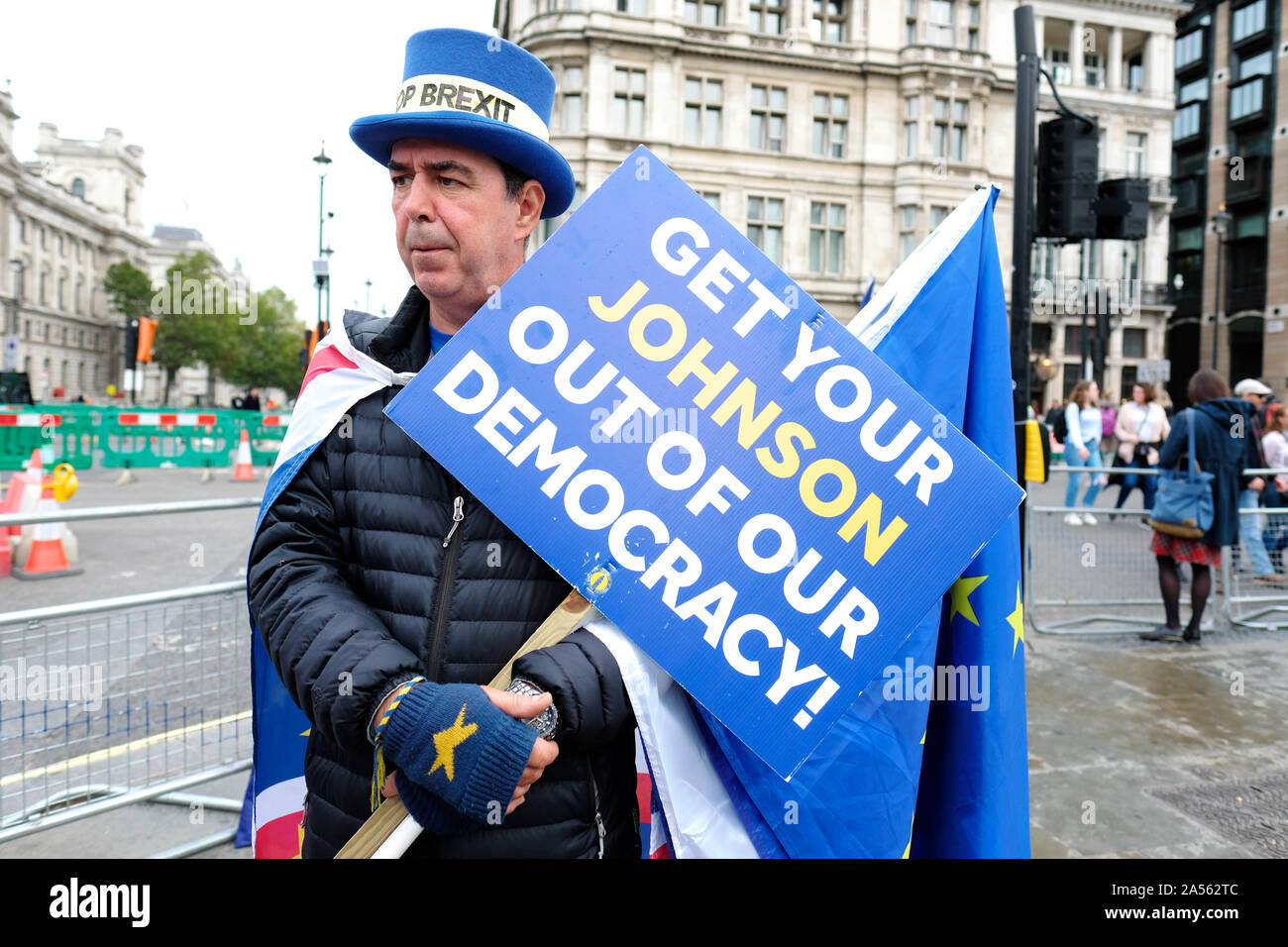 Steve Bray führenden Stop Brexit Aktivist in Parliament Square Westminster London UK im Oktober 2019 Stockfoto