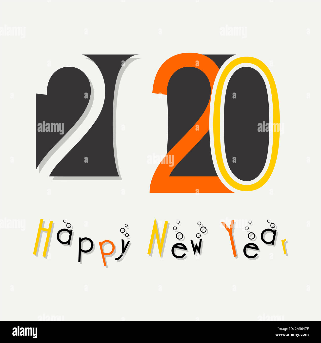 Frohes Neues Jahr 2020 Typografie Stil, unregelmäßigen Wirkung Stockfoto