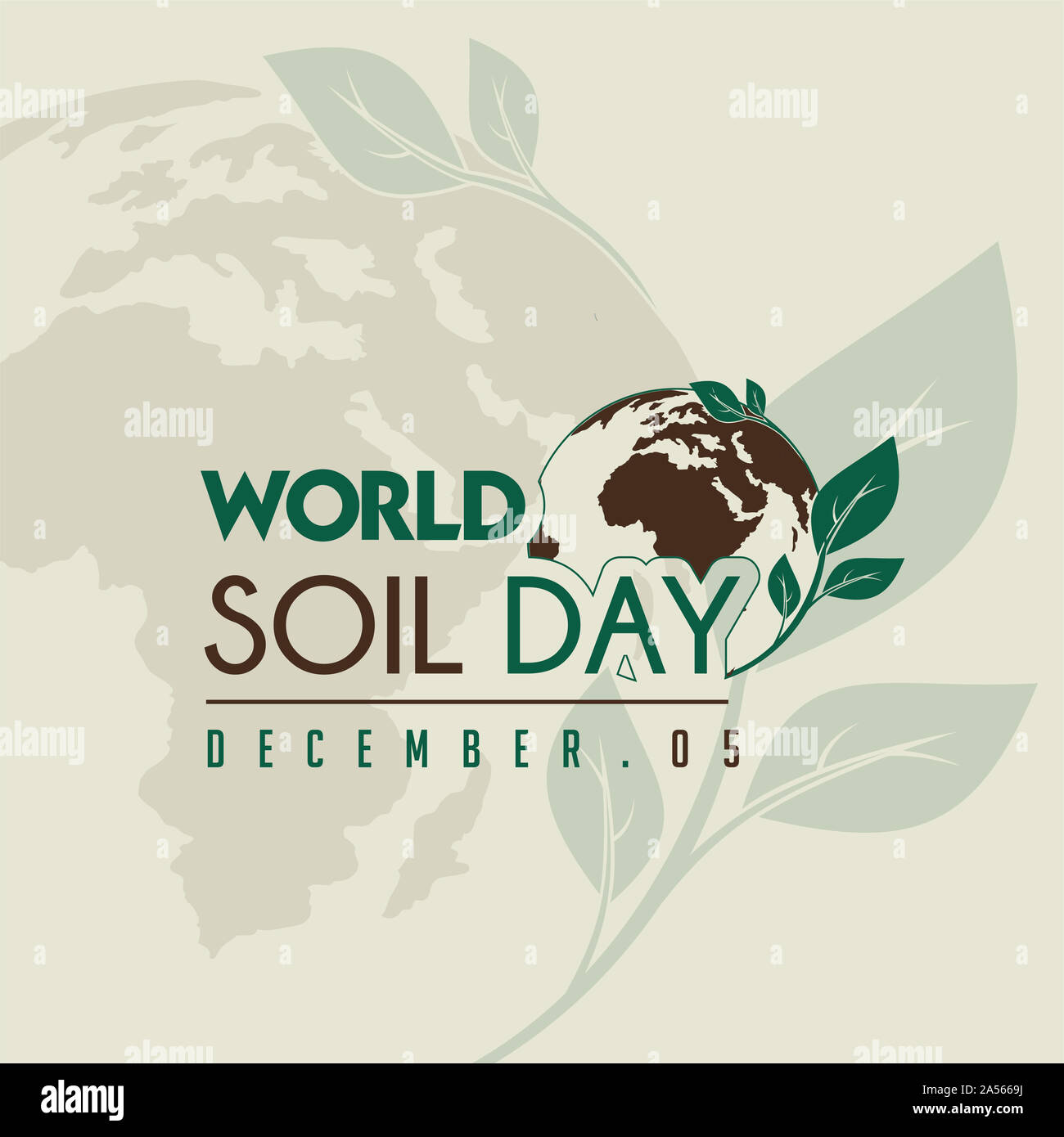 World Tag des Bodens Typografie mit Blatt Weltkugel Symbol Stockfoto