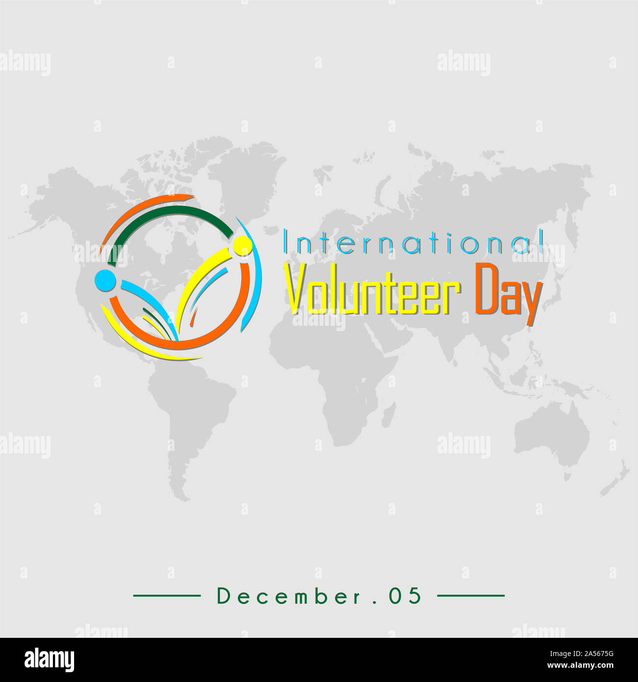 International Volunteer Day Typografie mit Freiwilligen Symbol und Weltkarte Stockfoto