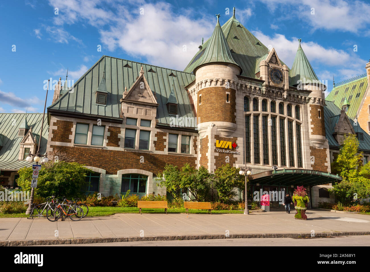 Quebec City, Kanada - 4. Oktober 2019: Fassade des Gare du Palais Bahnhof Stockfoto