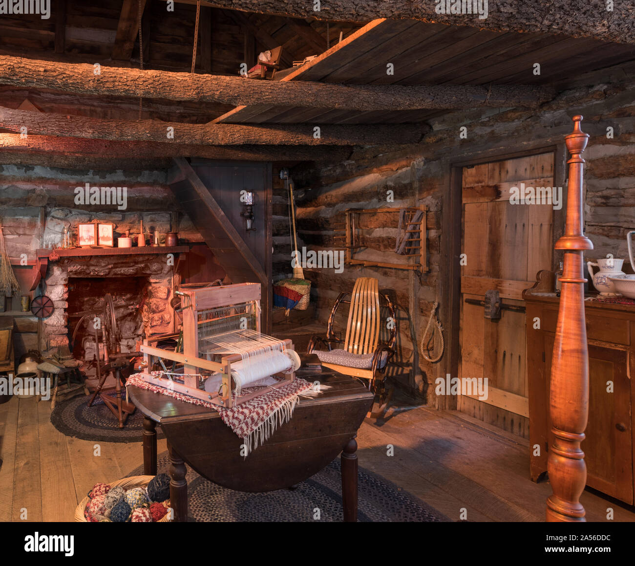 Blick in die pickard Kabine auf Log Cabin Village, ein Wohn- und History Museum in Fort Worth, Texas, im Besitz der Stadt Fort Worth betrieben Stockfoto