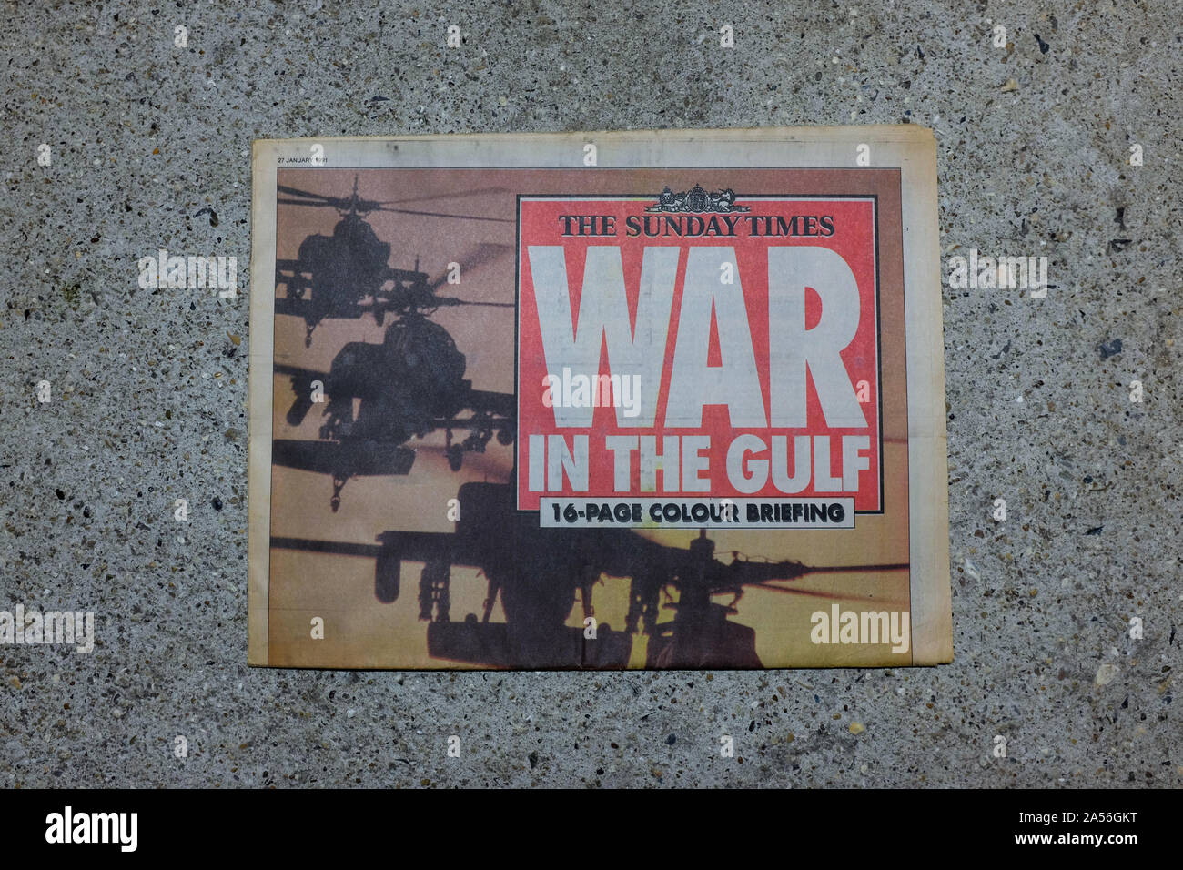 Ein Sonntag mal Bericht am 21. Januar 1991 gedruckt, während der Operation Desert Storm des Golfkriegs. Stockfoto