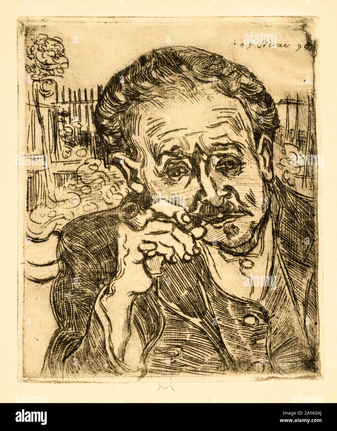 Vincent van Gogh, Mann Rauchen einer Pfeife, (Porträt von Dr. Gachet), Zeichnen, 1890 Stockfoto