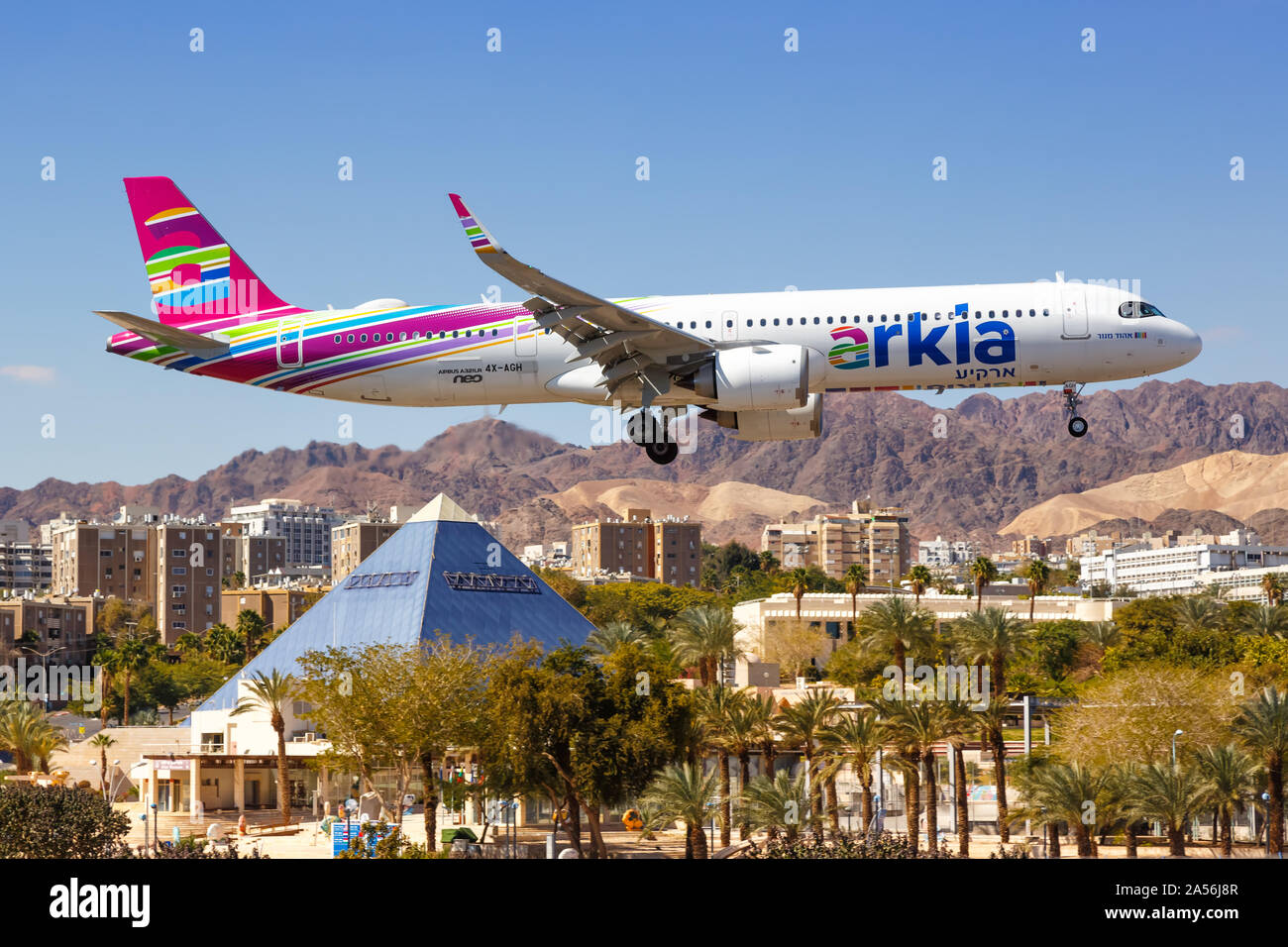 Eilat, Israel - 20. Februar 2019: Arkia Airbus A321 neo Flugzeug am Flughafen Eilat (ETH) in Israel. Stockfoto