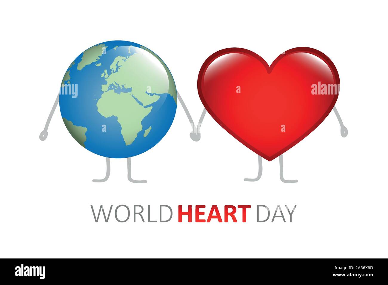 World Heart Day Erde und Herz, Hände halten Cartoon Illustration Vektor EPS 10. Stock Vektor
