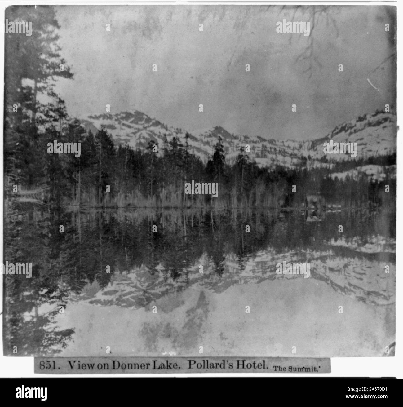 Blick auf den Donner Lake - pollard's Hotel, dem Gipfel Stockfoto