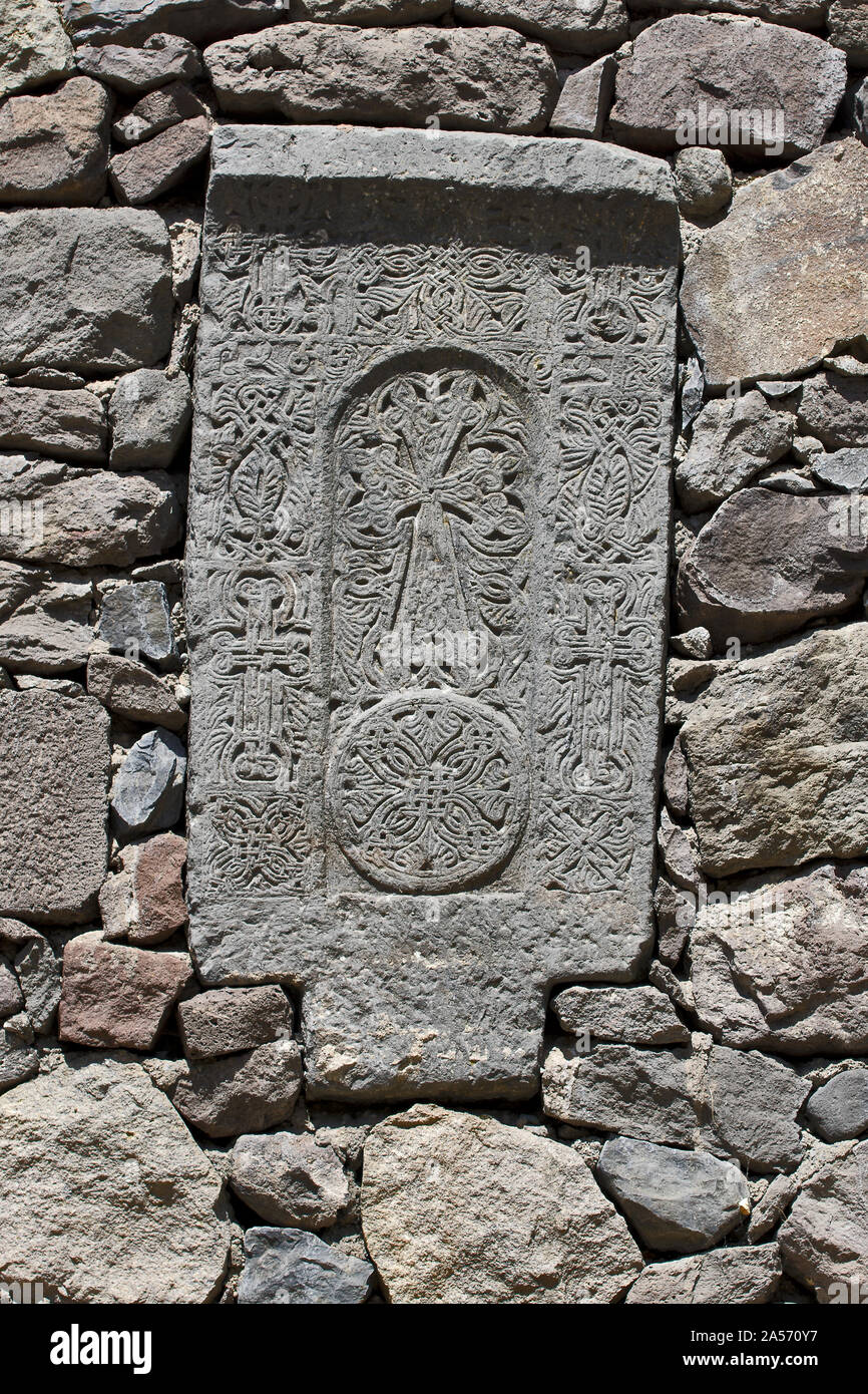 Geghard, Armenien: Cross Stein Stockfoto