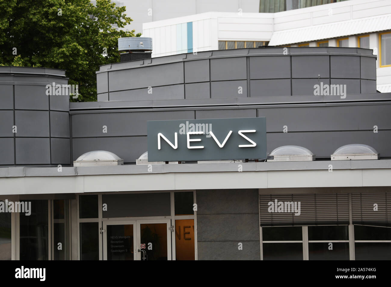 Nevs in Trollhättan. National Electric Vehicle Sweden AB ist eine schwedische Entwickler von Elektrofahrzeugen. Nevs erwarb die Mehrheit der Vermögenswerte in der ehemaligen Saab Automobile Konkursmasse in 2012. Foto Jeppe Gustafsson Stockfoto
