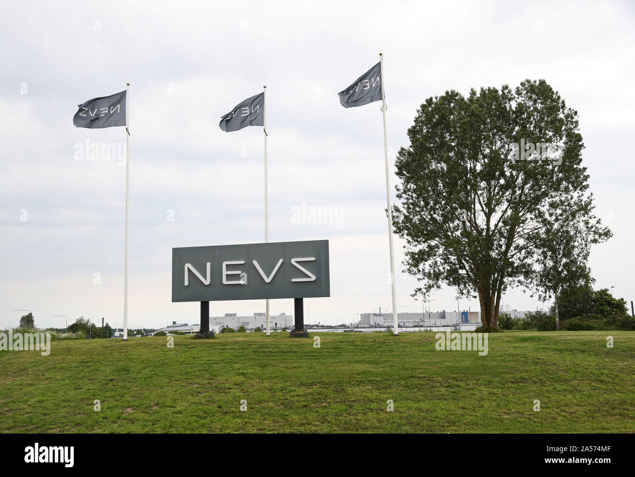 Nevs in Trollhättan. National Electric Vehicle Sweden AB ist eine schwedische Entwickler von Elektrofahrzeugen. Nevs erwarb die Mehrheit der Vermögenswerte in der ehemaligen Saab Automobile Konkursmasse in 2012. Foto Jeppe Gustafsson Stockfoto