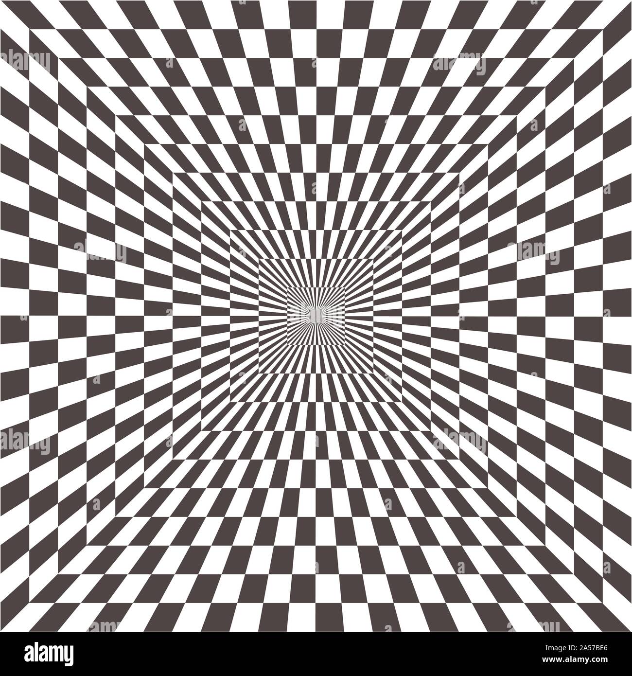 Abstrakte optische Illusion von B&W. Schwarze und Weiße geometrische Muster, Psychedelic, Schachbrett, Op Art, Optische Kunst als Hintergrund Muster-Vektor Stock Vektor