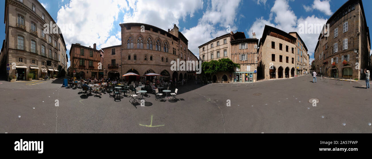 360 Grad Ansicht einer Stadt, Ort Champollion, Figeac, Lot, Frankreich Stockfoto