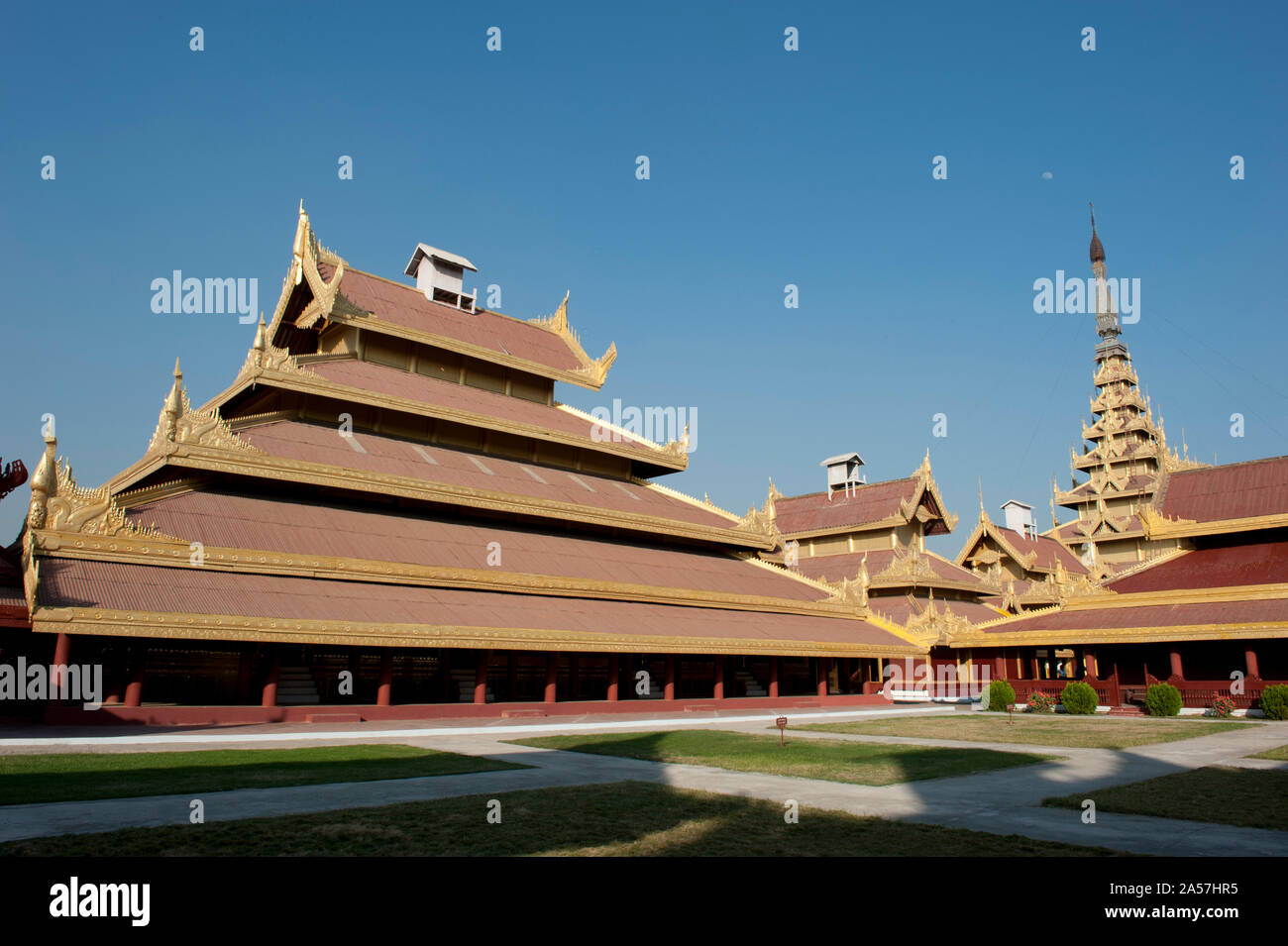 Central Palace und anderen umgebauten Gebäude brannte während des Zweiten Weltkrieges, Mandalay, Palast, Mandalay, Myanmar Stockfoto