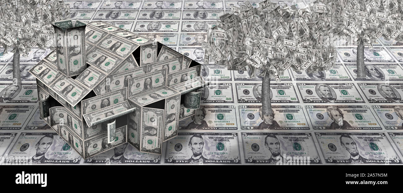 Dollar Haus mit Money Tree Stockfoto