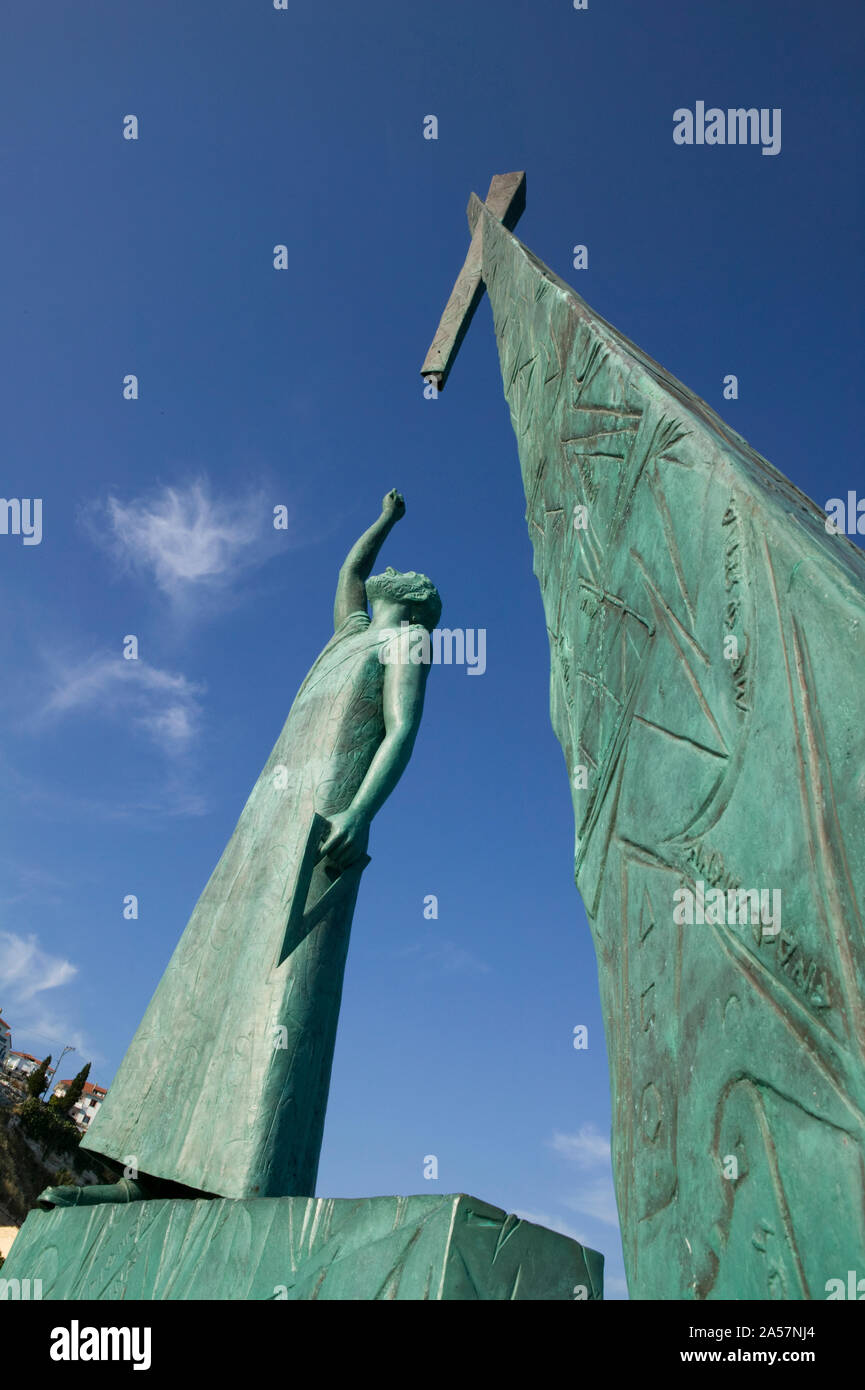 Statue der griechischen Mathematiker Pythagoras (580-495 v. Chr.), Samos, Samos, Ägäische Inseln, Griechenland Stockfoto