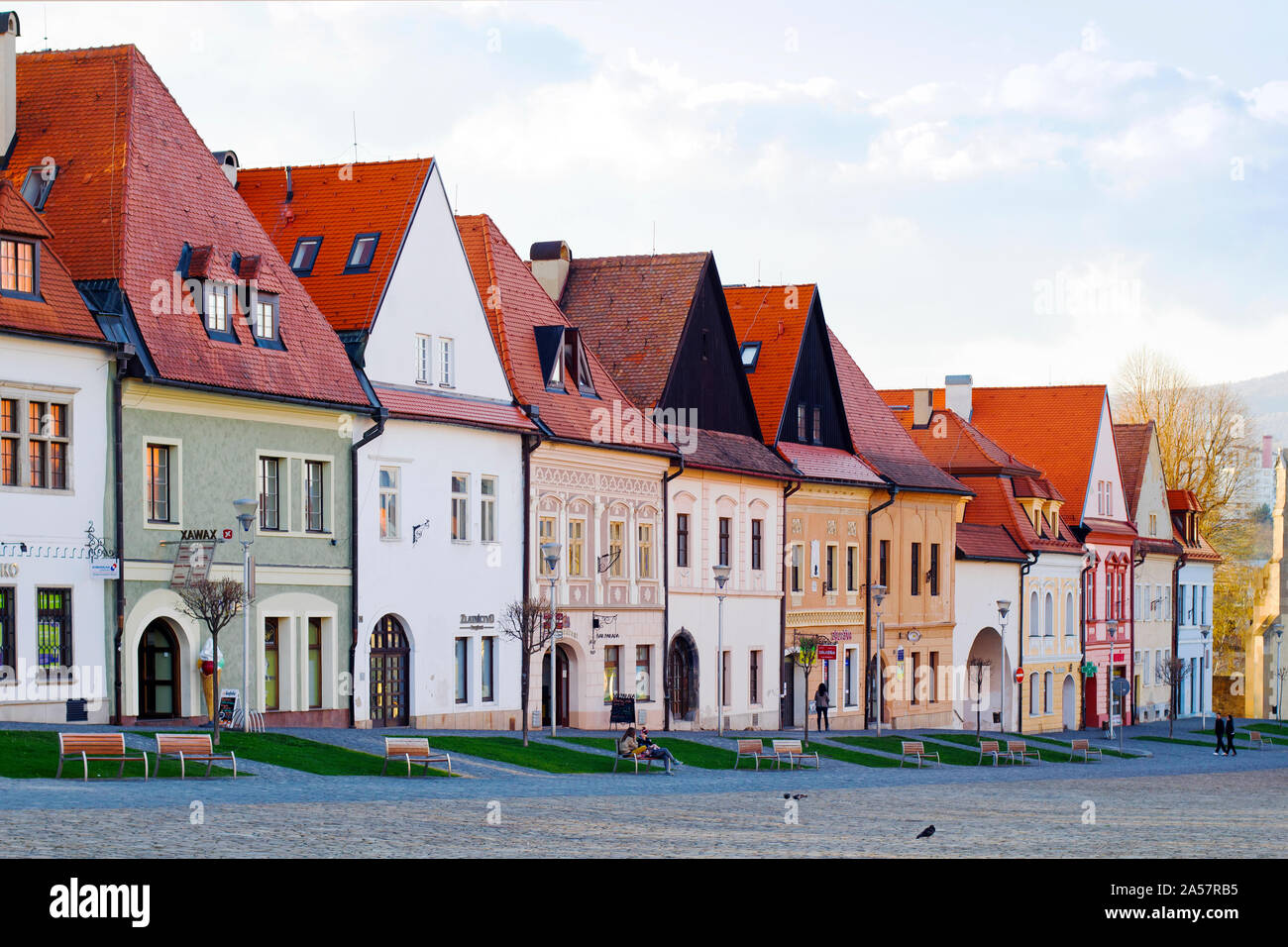 Gebäude auf einem Marktplatz, Bardejov, Slowakei Stockfoto