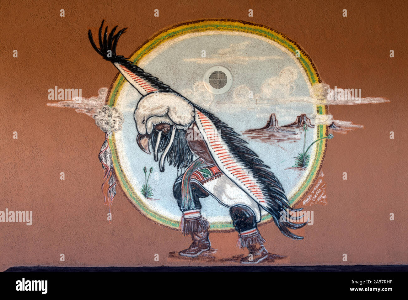 Kunst an der Wand Tigua Indischen Kulturzentrum an die Ysleta Del Sur Pueblo, die feiert mehr als 300 Jahre der Stammes- Geschichte in El Paso, Texas Stockfoto