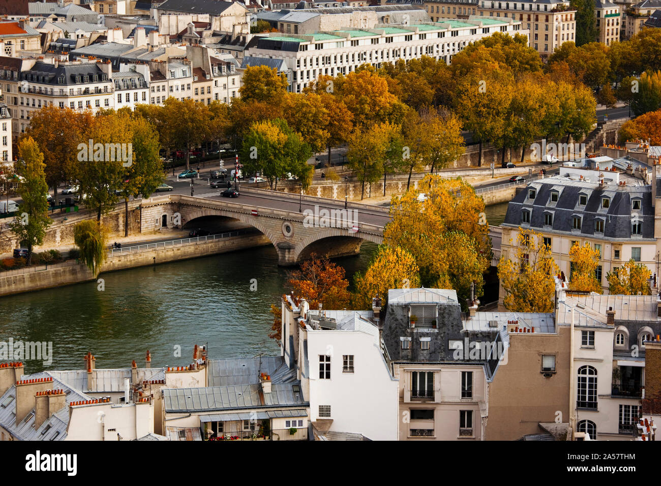 Seine Fluss und Stadt gesehen von der Kathedrale Notre Dame, Paris, Ile-de-France, Frankreich Stockfoto