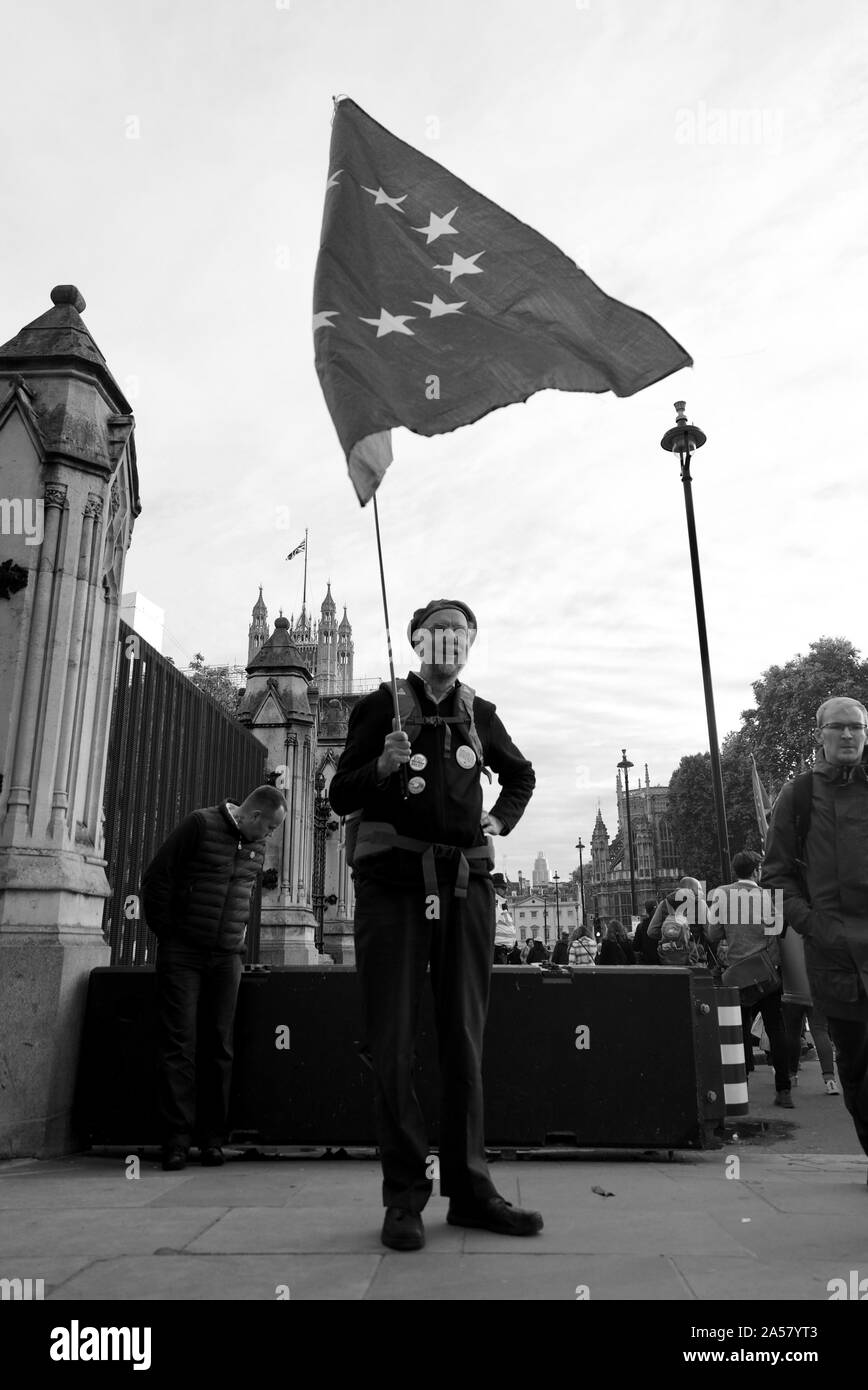 Pro-EU-demonstrant winken die EU-Flagge außerhalb des Parlaments in London, Brexit protestieren. Stockfoto