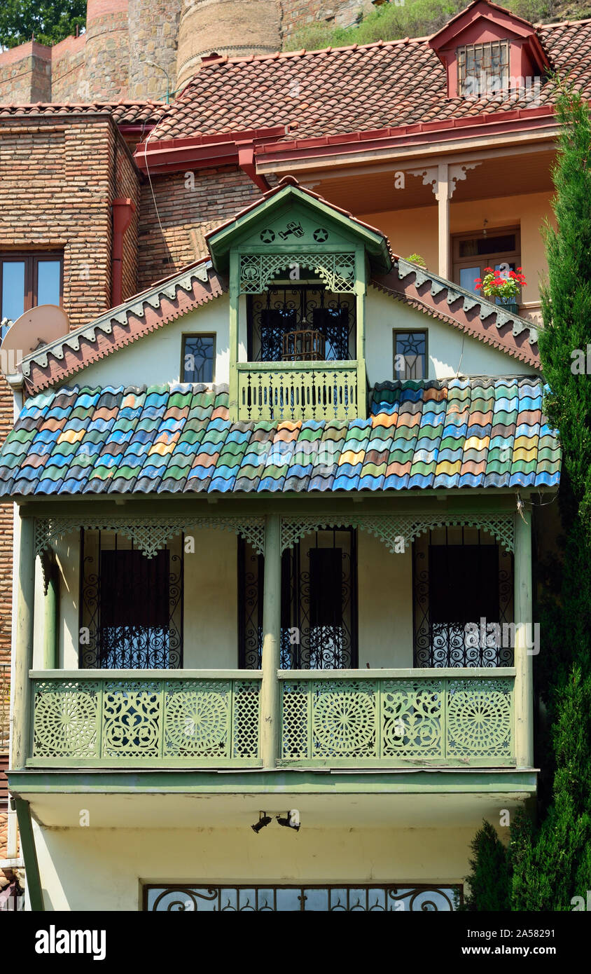 Traditionelle Häuser. Altstadt von Tiflis, Georgien. Kaukasus Stockfoto