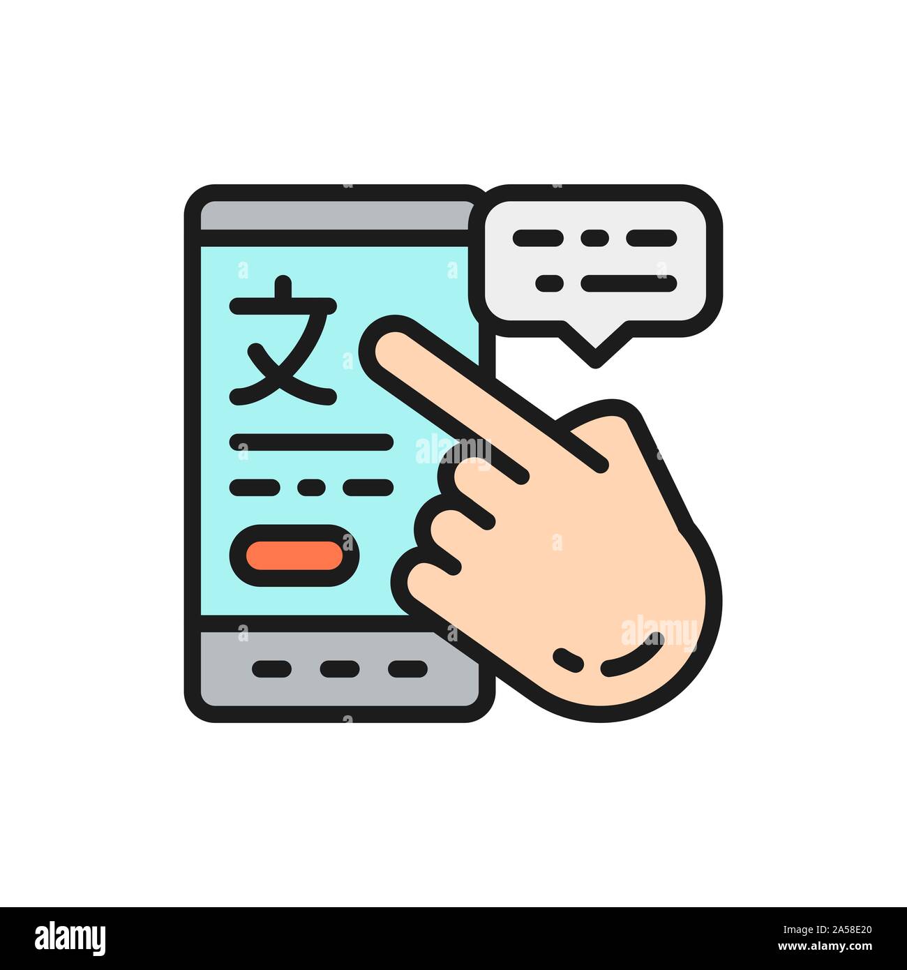 Telefon mit Übersetzung online flat Color Line Symbol. Stock Vektor