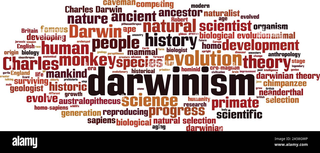 Darwinismus Wort cloud Konzept. Collage aus Worten über den Darwinismus. Vector Illustration Stock Vektor