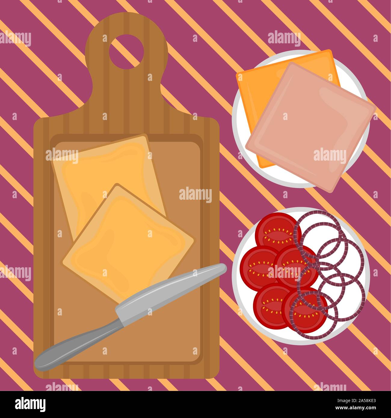 Käse und Schinken Sandwich Vorbereitung. Essen Vorbereitung - Vector Illustration Stock Vektor