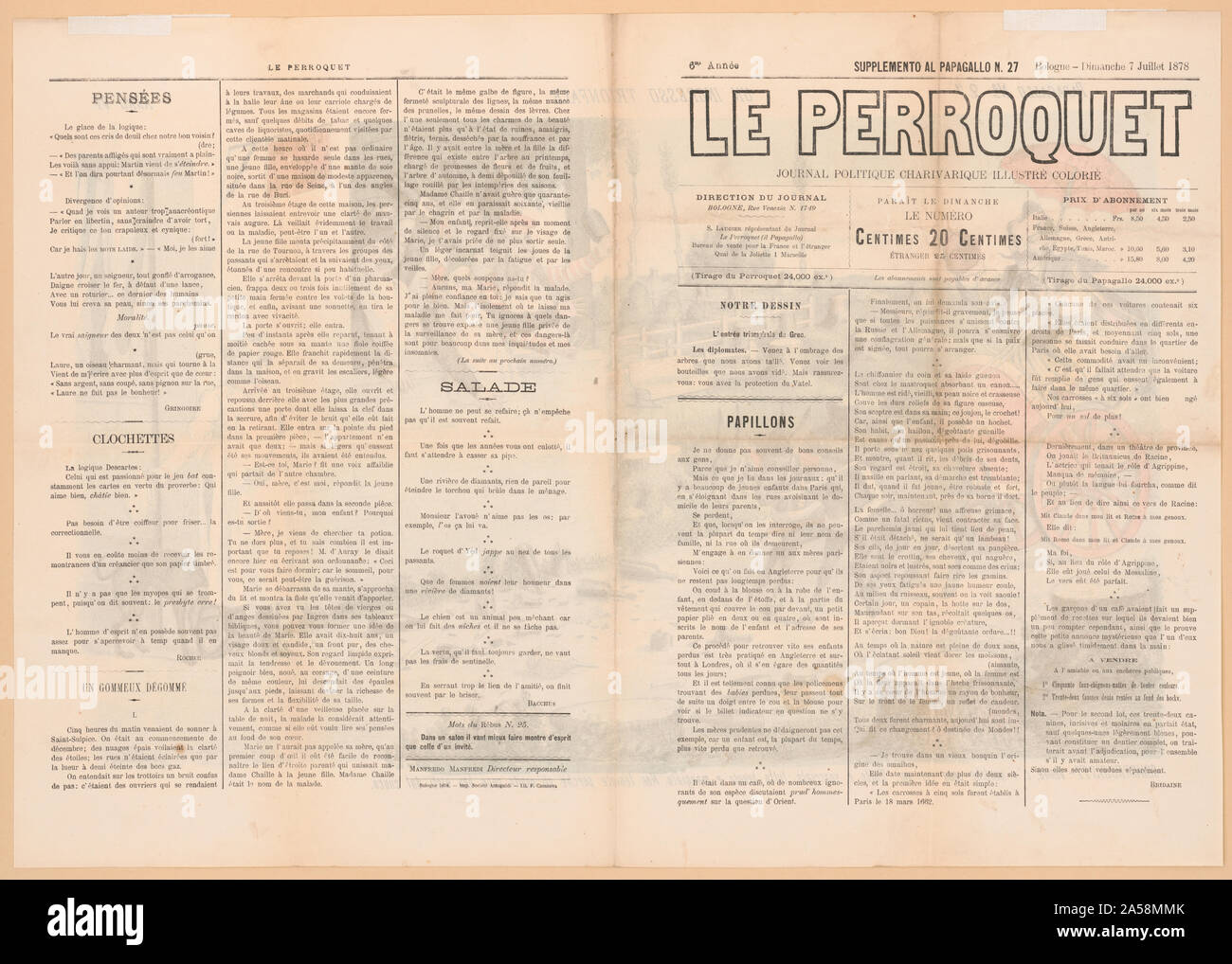Un-Ingresso trionfale Abstract: Italienische politische Karikatur zeigt einen Mann reiten in einem Wagen mit der Aufschrift Grecia durch zwei Esel, die in ihren Tracks vor gebrochenen Weinflaschen und Knochen littering der Straße vor Ihnen gestoppt haben gezeichnet Stockfoto