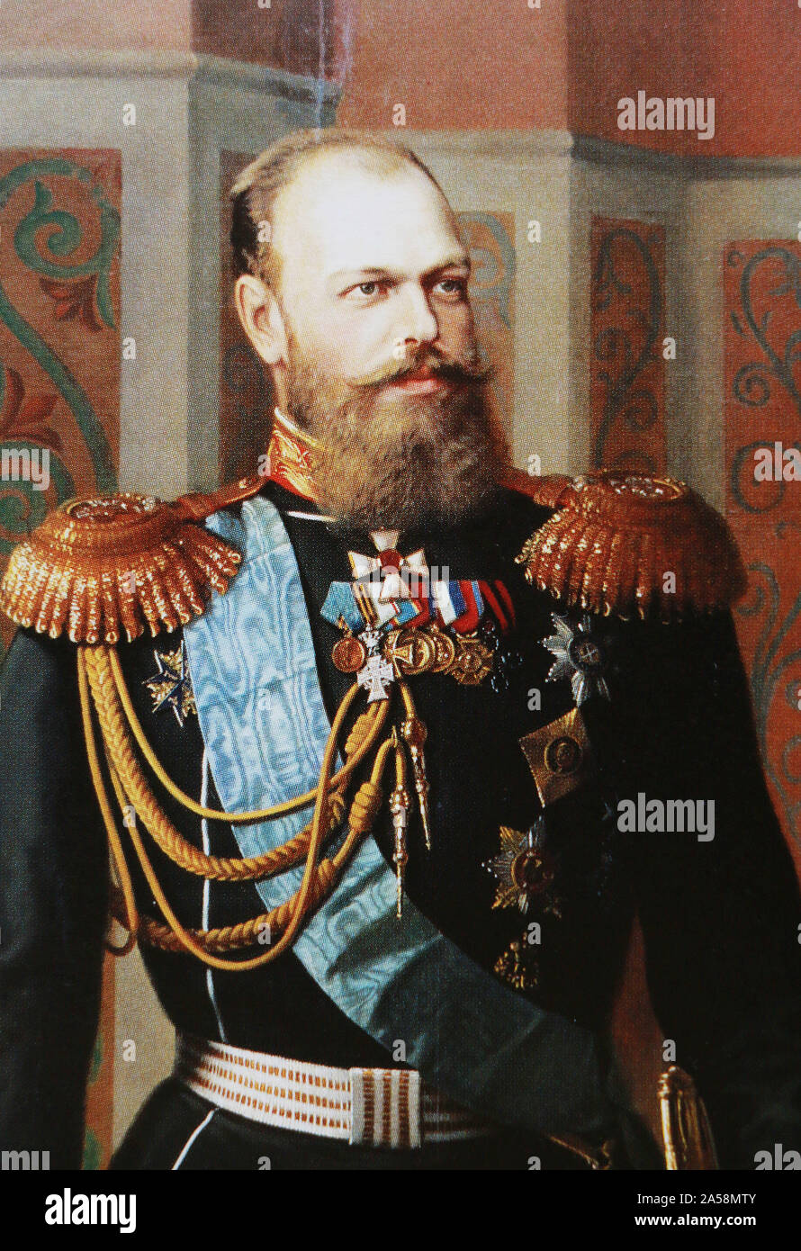 Porträt Seiner Majestät russischen Kaiser Alexander III. Gemälde von einem uknown Künstler. Stockfoto