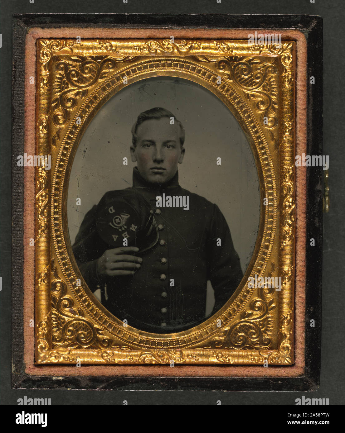 Nicht identifizierte Union privaten Holding D, 15 New Hampshire Freiwillige Futter Kappe über Herz Stockfoto