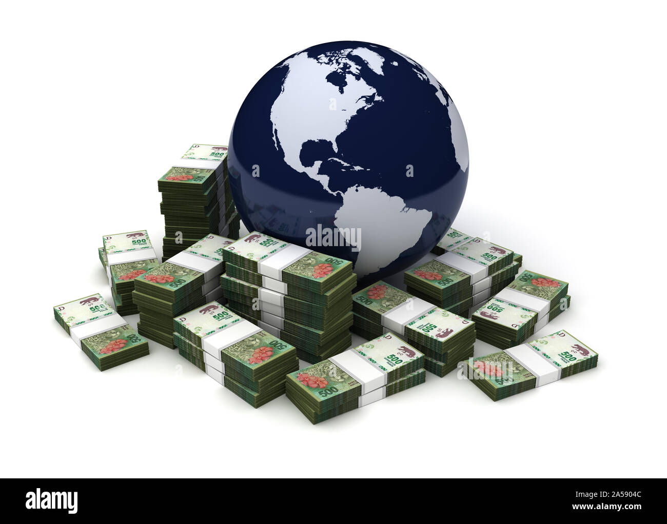Das weltweite Geschäft mit argentinischen Pesos (auf weißem Hintergrund) Stockfoto