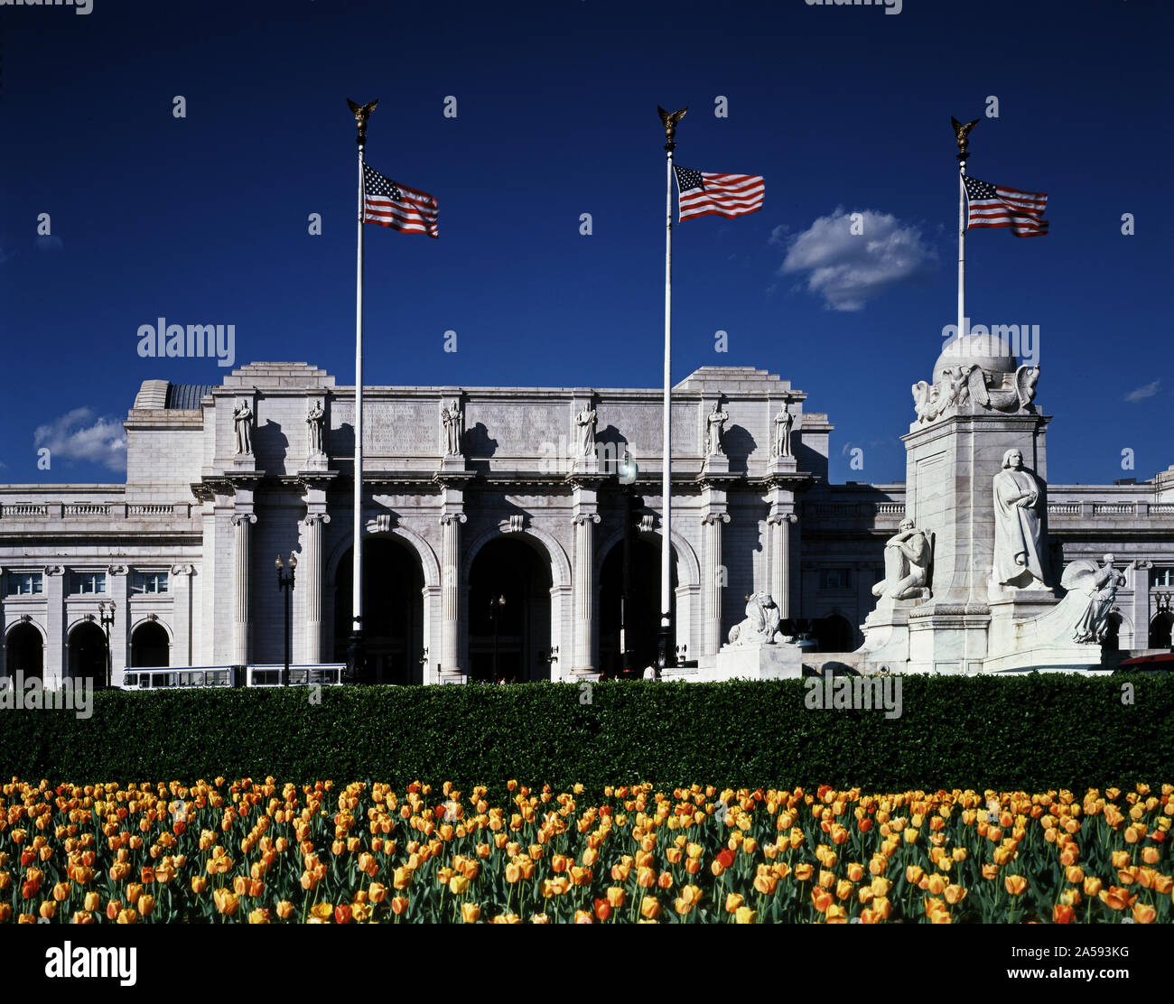 Der Bahnhof Union Station, auf der Suche nach einer Statue und Brunnen zu Christopher Columbus in Washington, D.C gewidmet Stockfoto